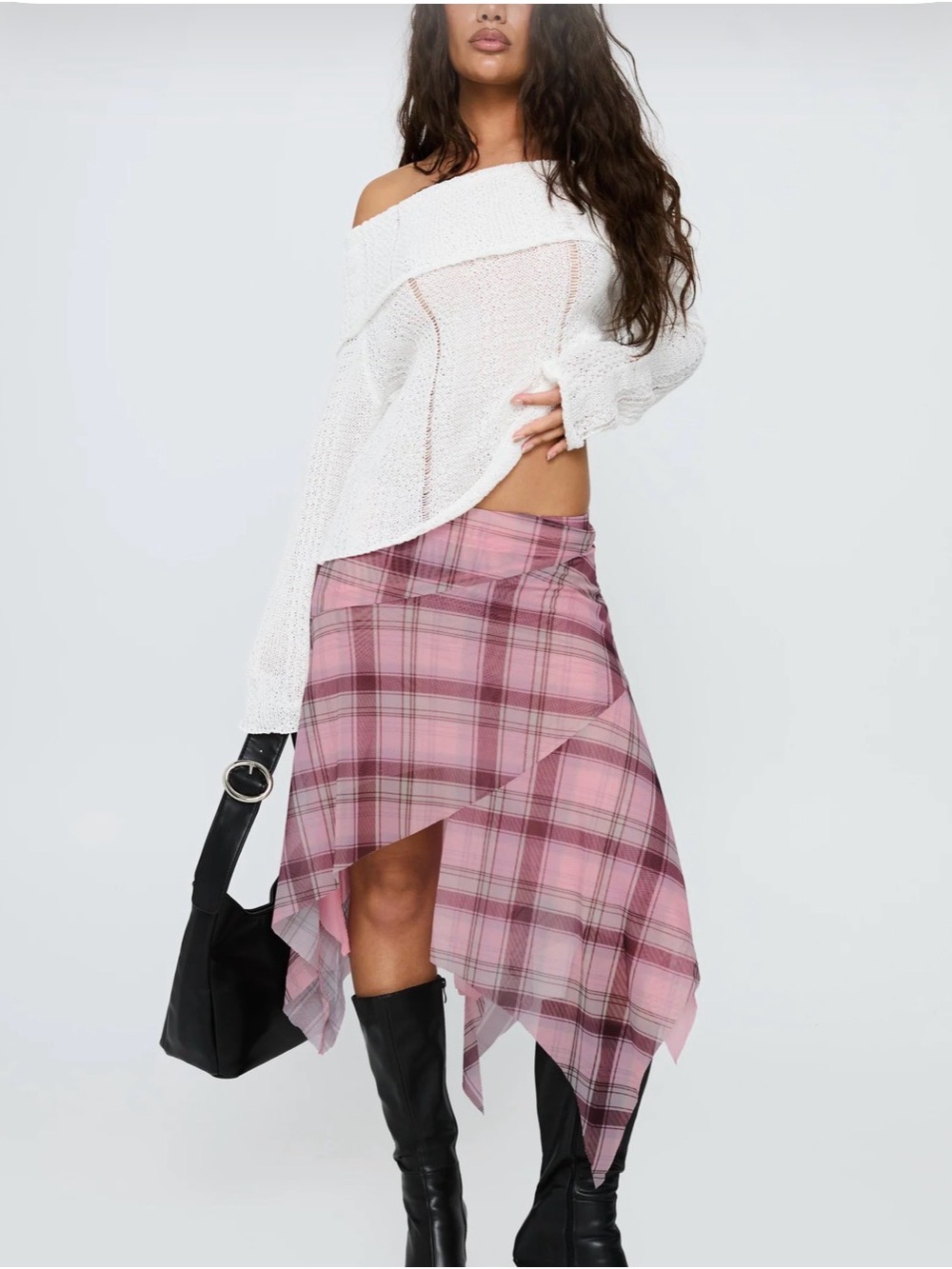 Princess Polly Pink Plaid Asymmetrical Handkerchief Skirt